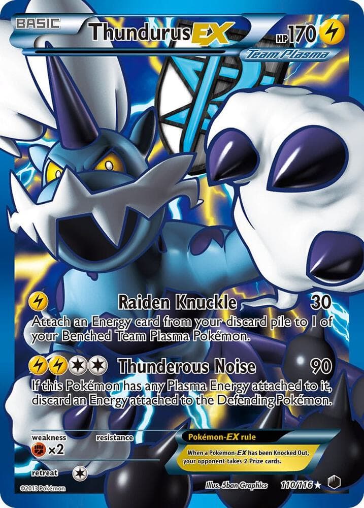 Thundurus EX Team Plasma 110 Full Art Basic
